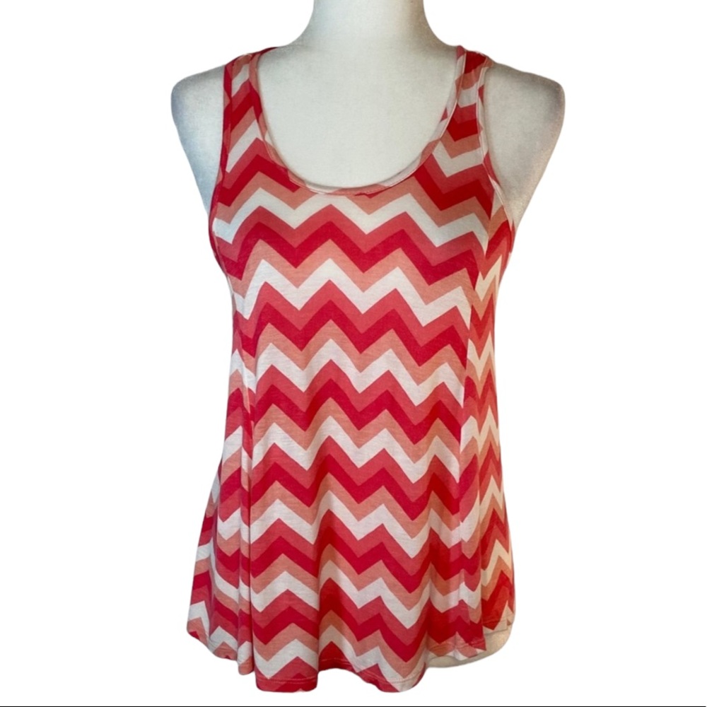 Rue 21 Pink White Chevron Racerback Tank Top Exposed Back Zipper Size Small